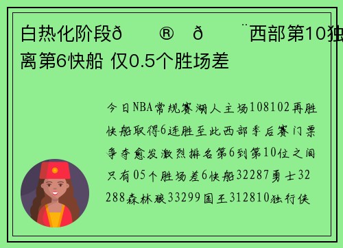 白热化阶段😮‍💨西部第10独行侠距离第6快船 仅0.5个胜场差