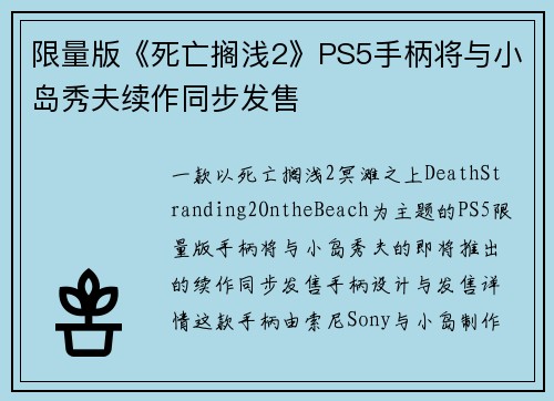 限量版《死亡搁浅2》PS5手柄将与小岛秀夫续作同步发售